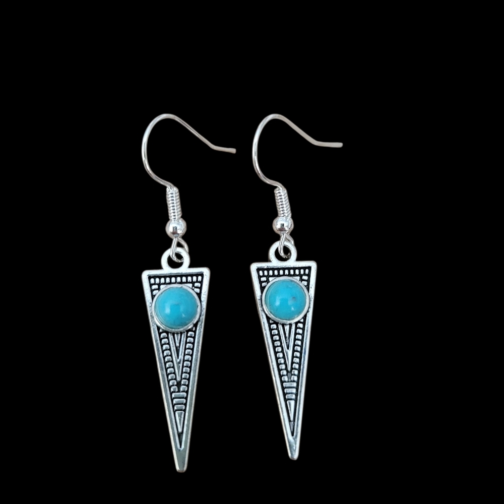Sharp triangle earrings with blue bead
